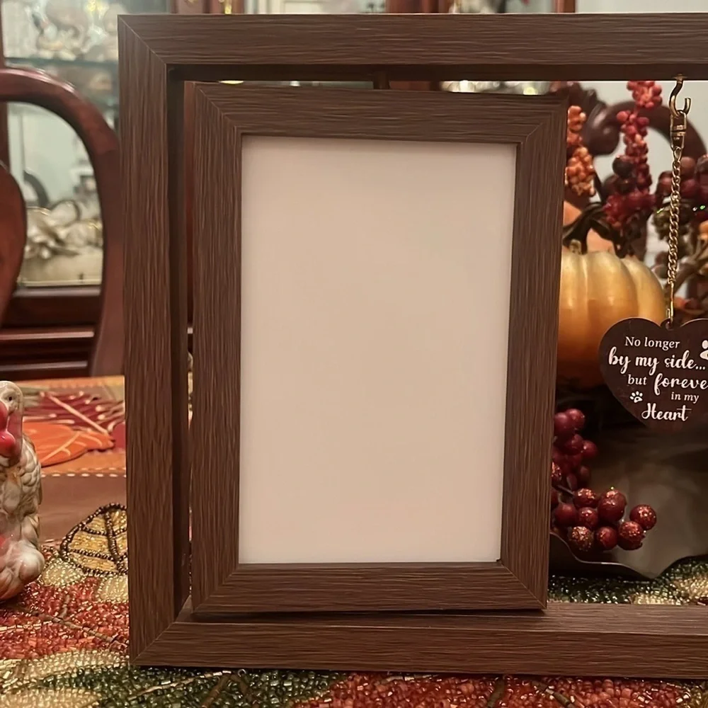 Brand New Pet Memorial Picture Frame Dog Cat Loss Rotating Wooden Photo Holder